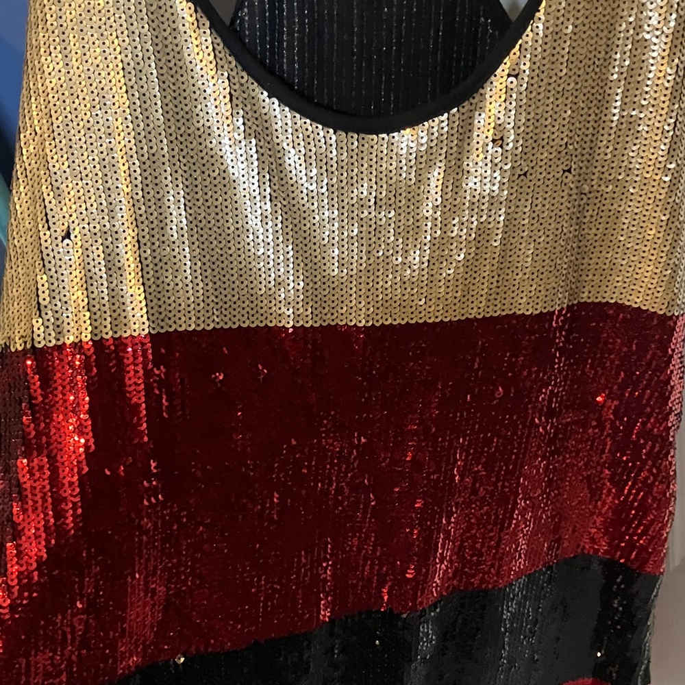 DKNY Sequin Racerback Tank Top XS Red Gold Black - Picture 4 of 5